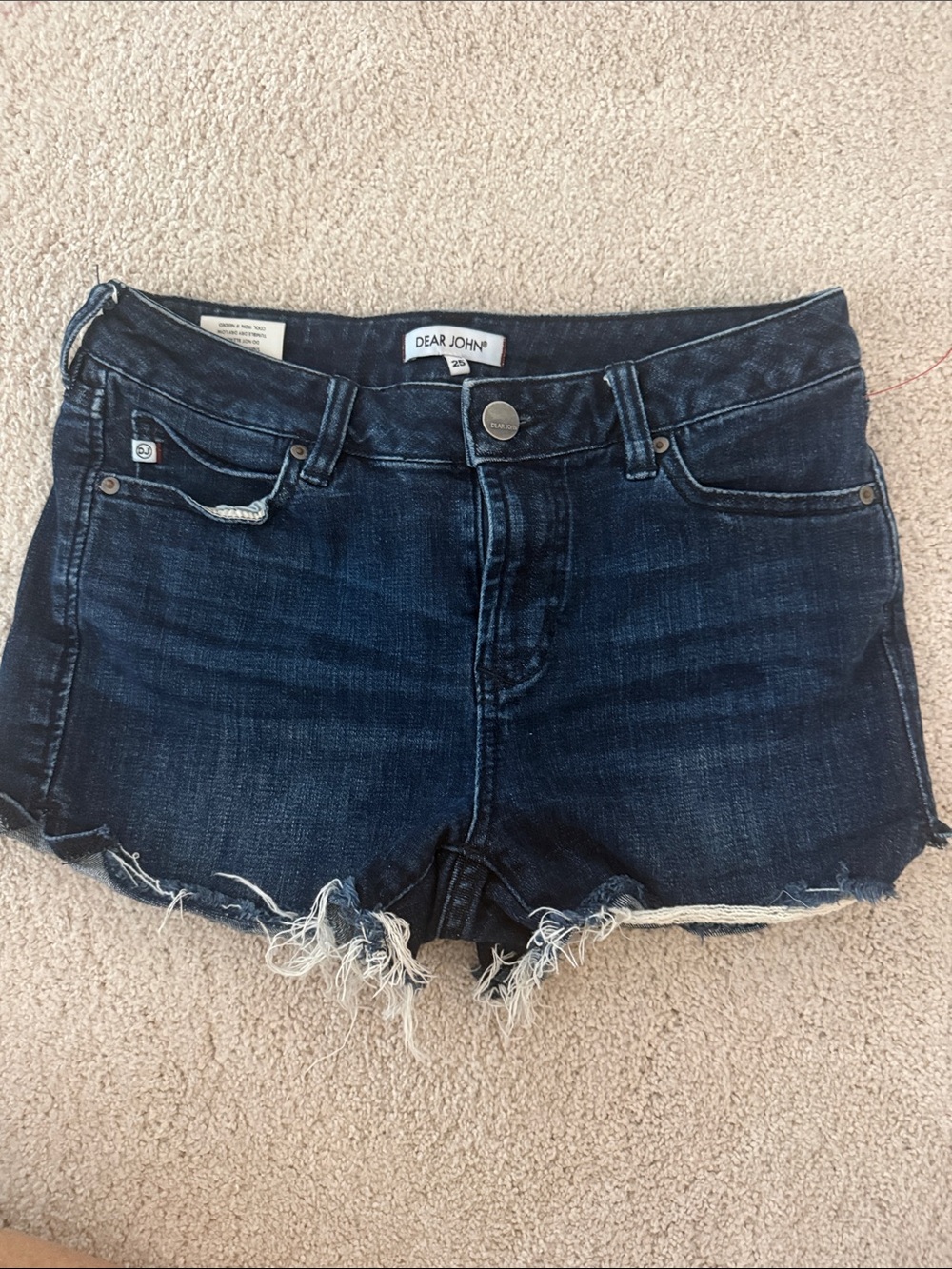 Dear John Dark Indigo Frayed Hem Denim Shorts